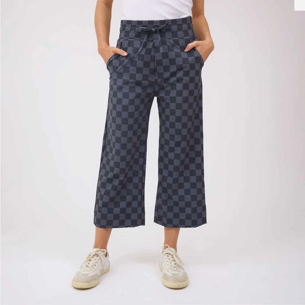 EUC Albion Audrey Wide Leg Cropped Pants Slate Gray Checkers XXS